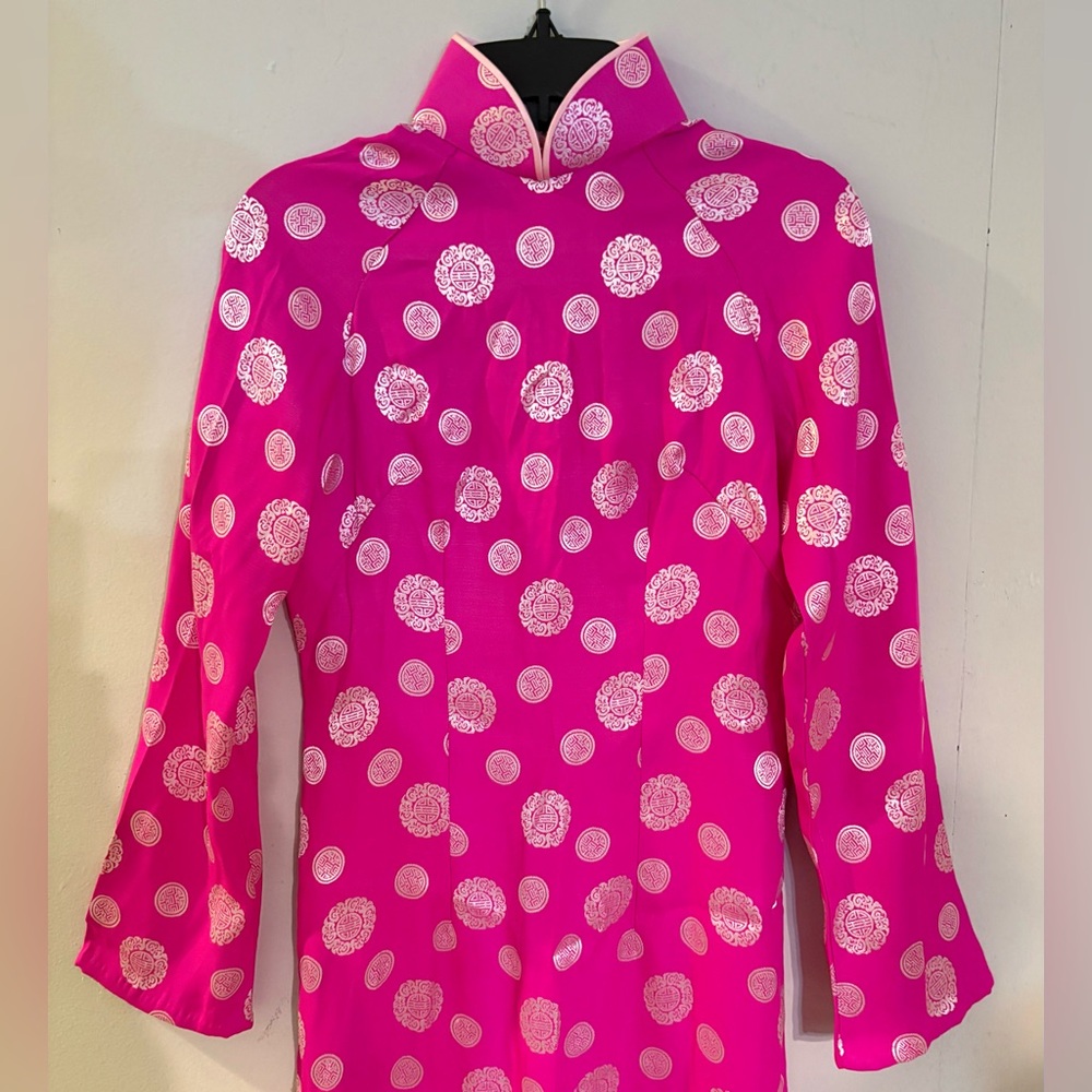 Traditional Vietnamese Áo Dài, Pink and Silver, Vintage, Size XS/S - Picture 4 of 11